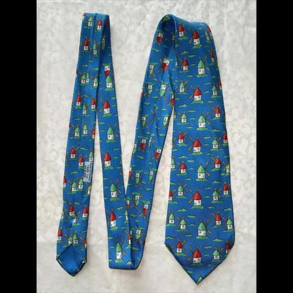 HERMES Tie Silk Necktie 7489 IA Windmills Design 58”x3.5”